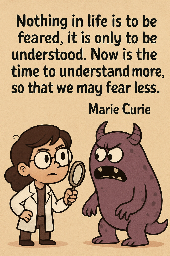 A cartoon representation of a saying by Marie Curie